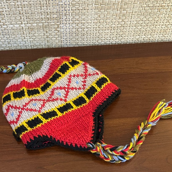 🌟HP🌟Himalayan Trapper Hat 100% Red & Greige Wool Handcraft Collection D&Y Nepal - Picture 5 of 8